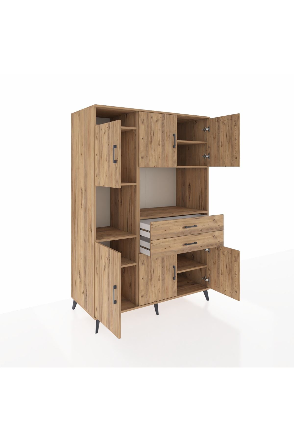 Kronos Dolap 8 Raflı 2 Çekmeceli 6 Kapaklı 132x59x195 Çam-Çam/Çam