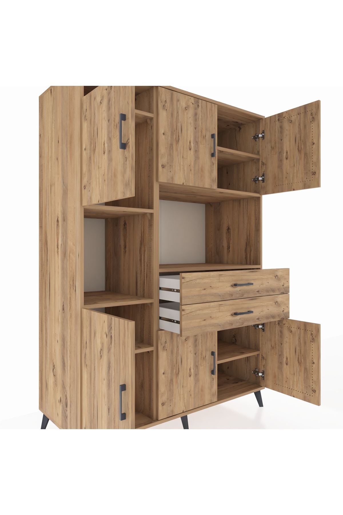 Kronos Dolap 8 Raflı 2 Çekmeceli 6 Kapaklı 132x59x195 Çam-Çam/Çam