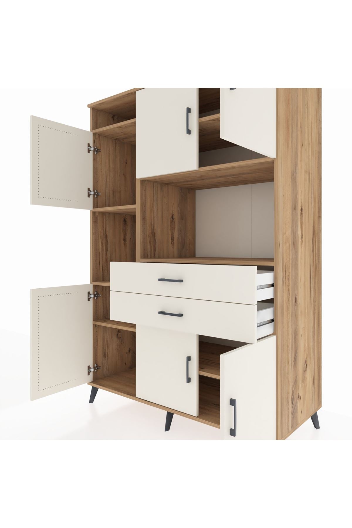 Kronos Dolap 8 Raflı 2 Çekmeceli 6 Kapaklı 132x59x195 Çam-Aytaşı/Aytaşı