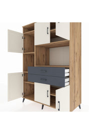 Kronos Dolap 8 Raflı 2 Çekmeceli 6 Kapaklı 132x59x195 Çam-Aytaşı/Antrasit