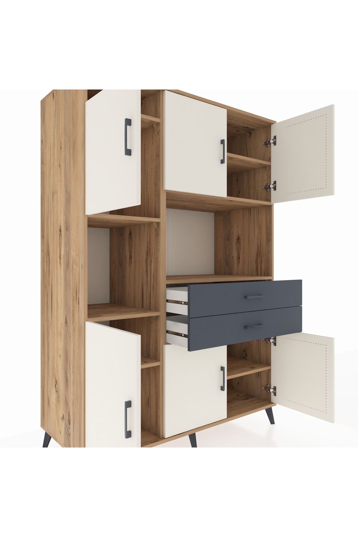 Kronos Dolap 8 Raflı 2 Çekmeceli 6 Kapaklı 132x59x195 Çam-Aytaşı/Antrasit