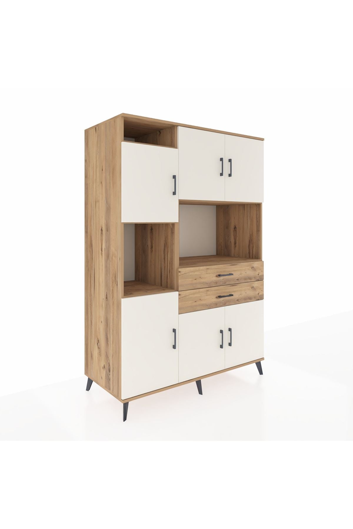 Kronos Dolap 8 Raflı 2 Çekmeceli 6 Kapaklı 132x59x195 Çam-Aytaşı/Çam