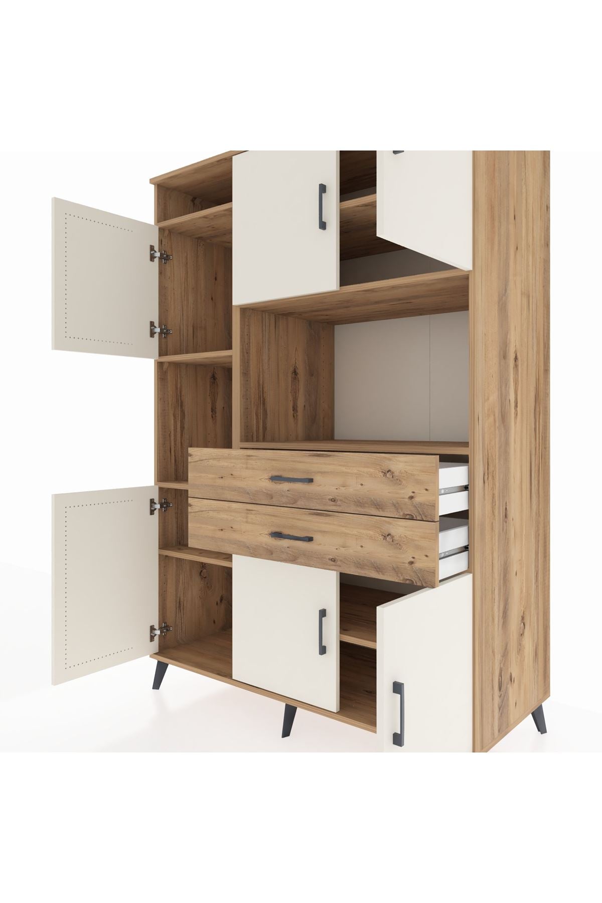 Kronos Dolap 8 Raflı 2 Çekmeceli 6 Kapaklı 132x59x195 Çam-Aytaşı/Çam