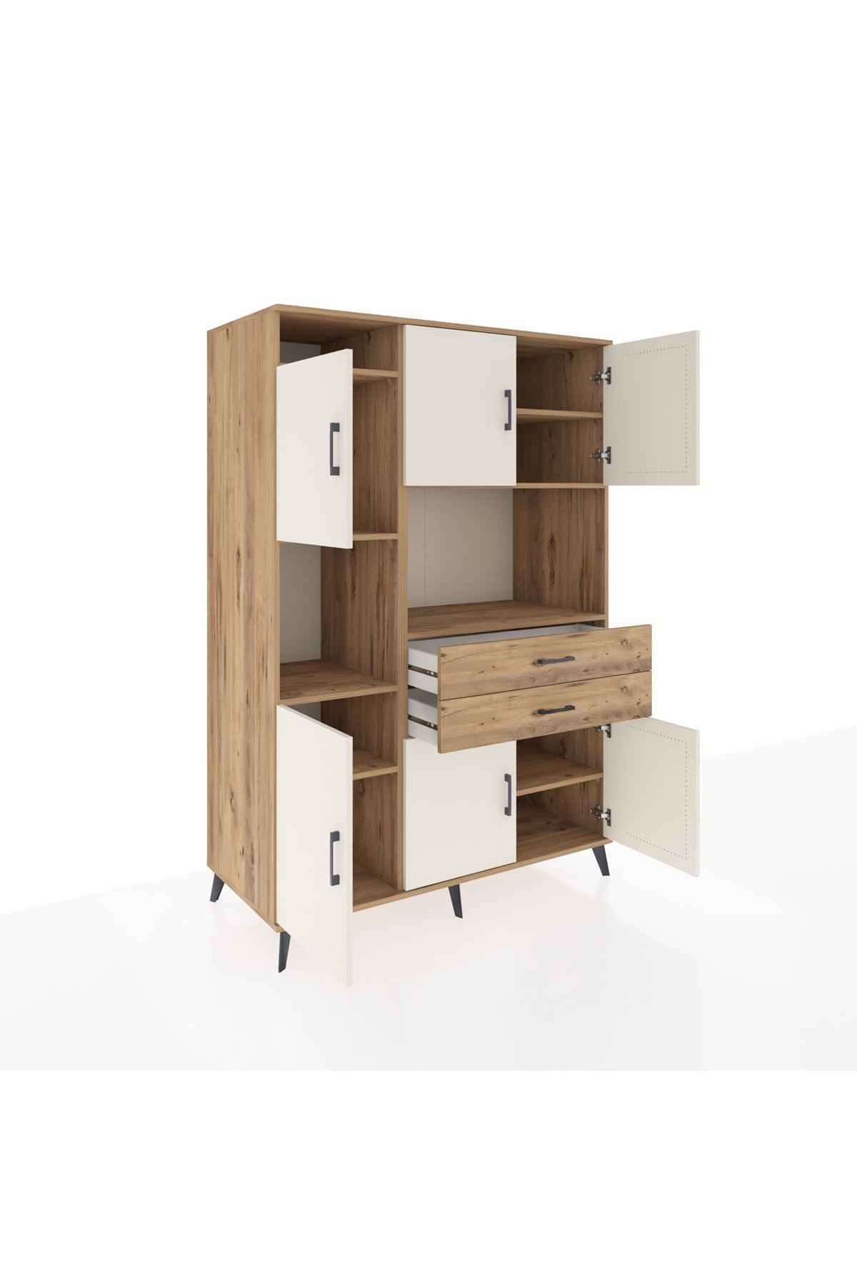 Kronos Dolap 8 Raflı 2 Çekmeceli 6 Kapaklı 132x59x195 Çam-Aytaşı/Çam