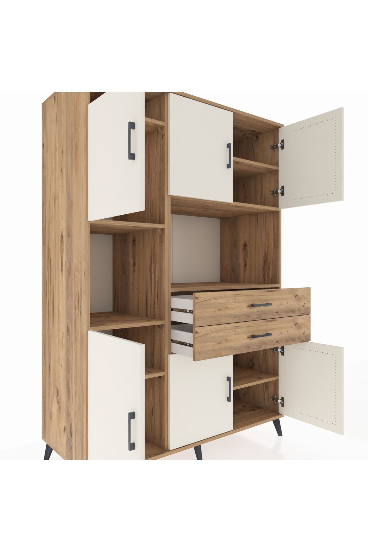 Kronos Dolap 8 Raflı 2 Çekmeceli 6 Kapaklı 132x59x195 Çam-Aytaşı/Çam