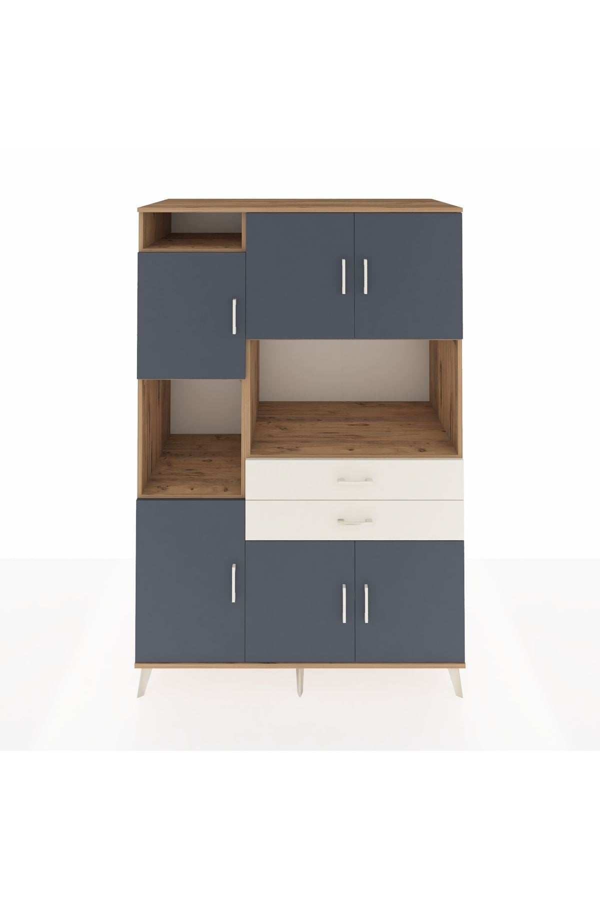 Kronos Dolap 8 Raflı 2 Çekmeceli 6 Kapaklı 132x59x195 Çam-Antrasit/Aytaşı