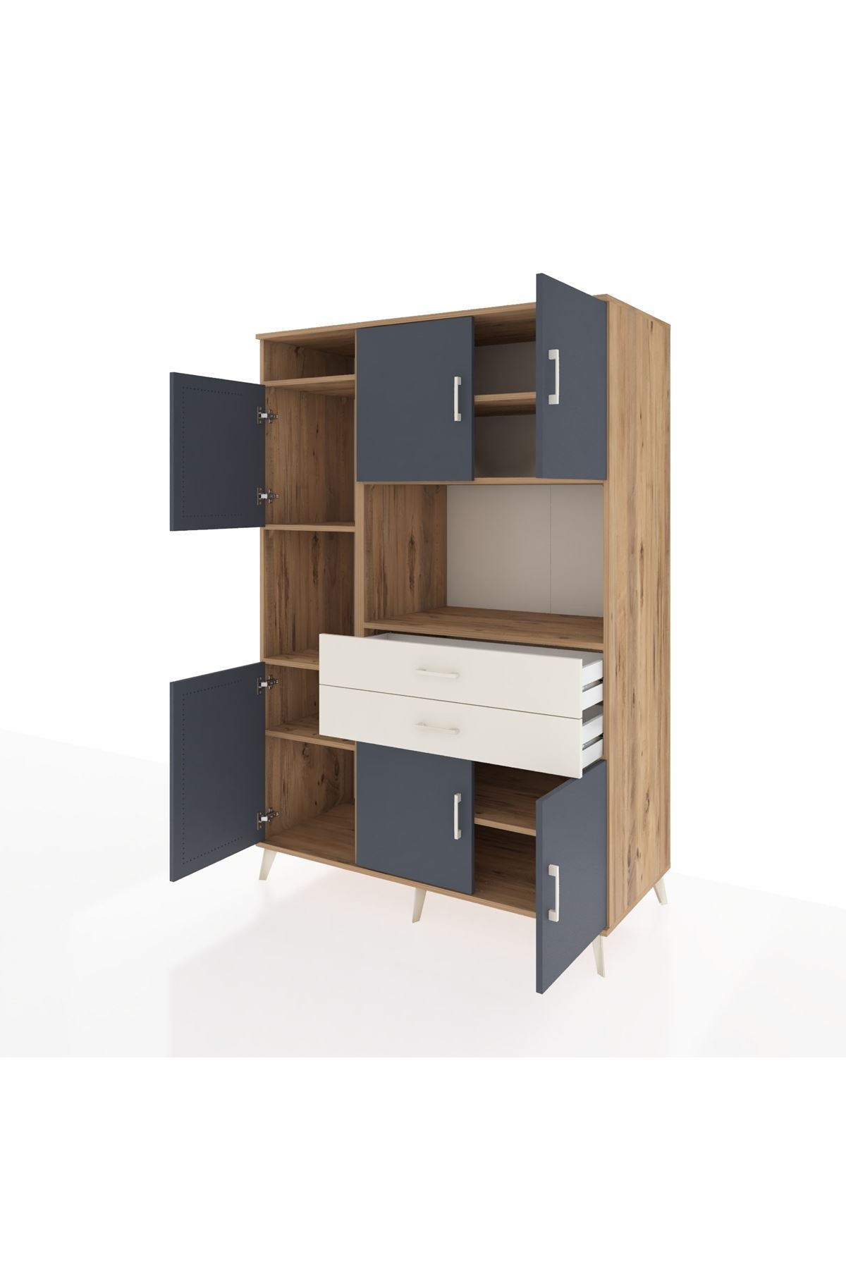 Kronos Dolap 8 Raflı 2 Çekmeceli 6 Kapaklı 132x59x195 Çam-Antrasit/Aytaşı