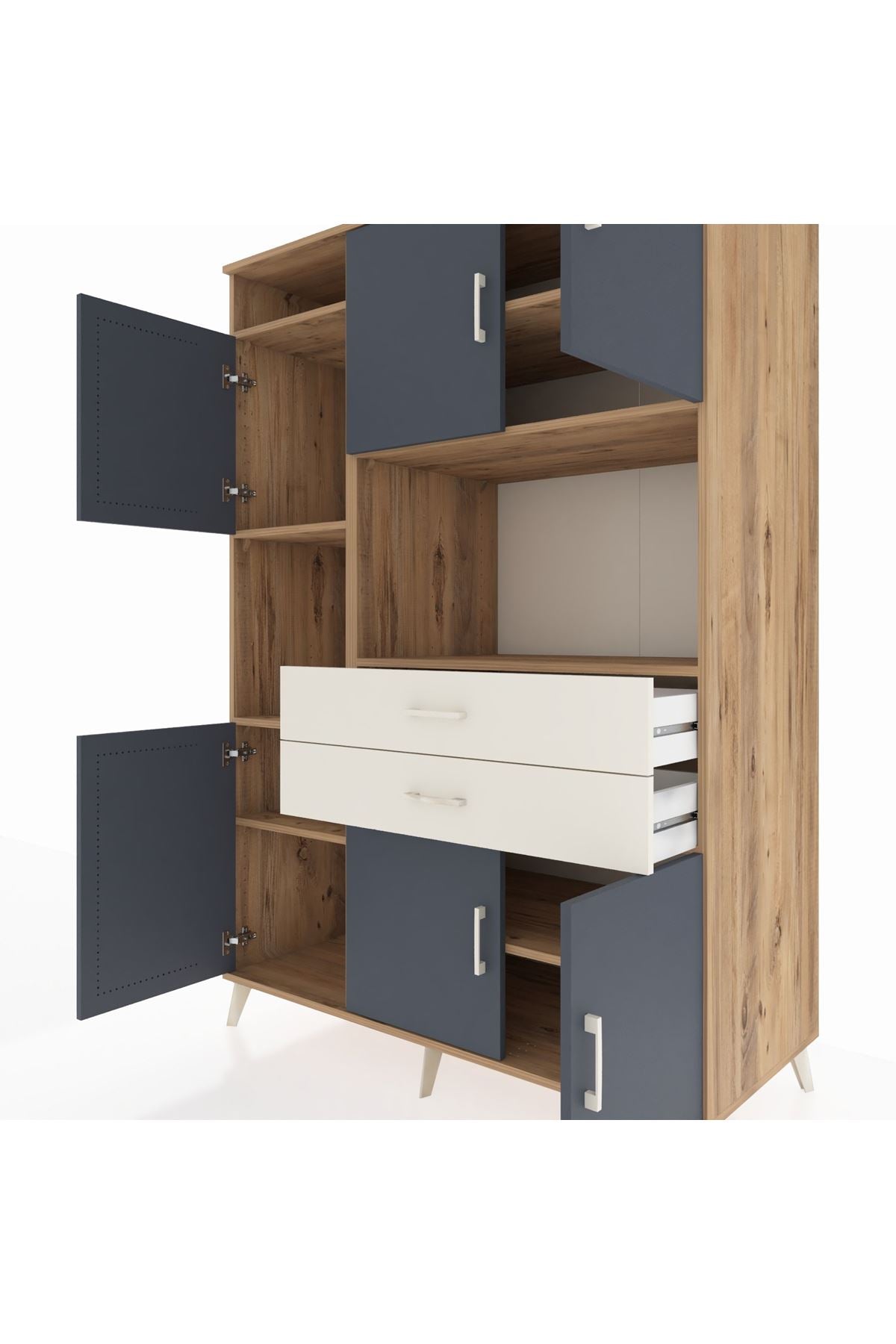 Kronos Dolap 8 Raflı 2 Çekmeceli 6 Kapaklı 132x59x195 Çam-Antrasit/Aytaşı