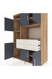 Kronos Dolap 8 Raflı 2 Çekmeceli 6 Kapaklı 132x59x195 Çam-Antrasit/Aytaşı