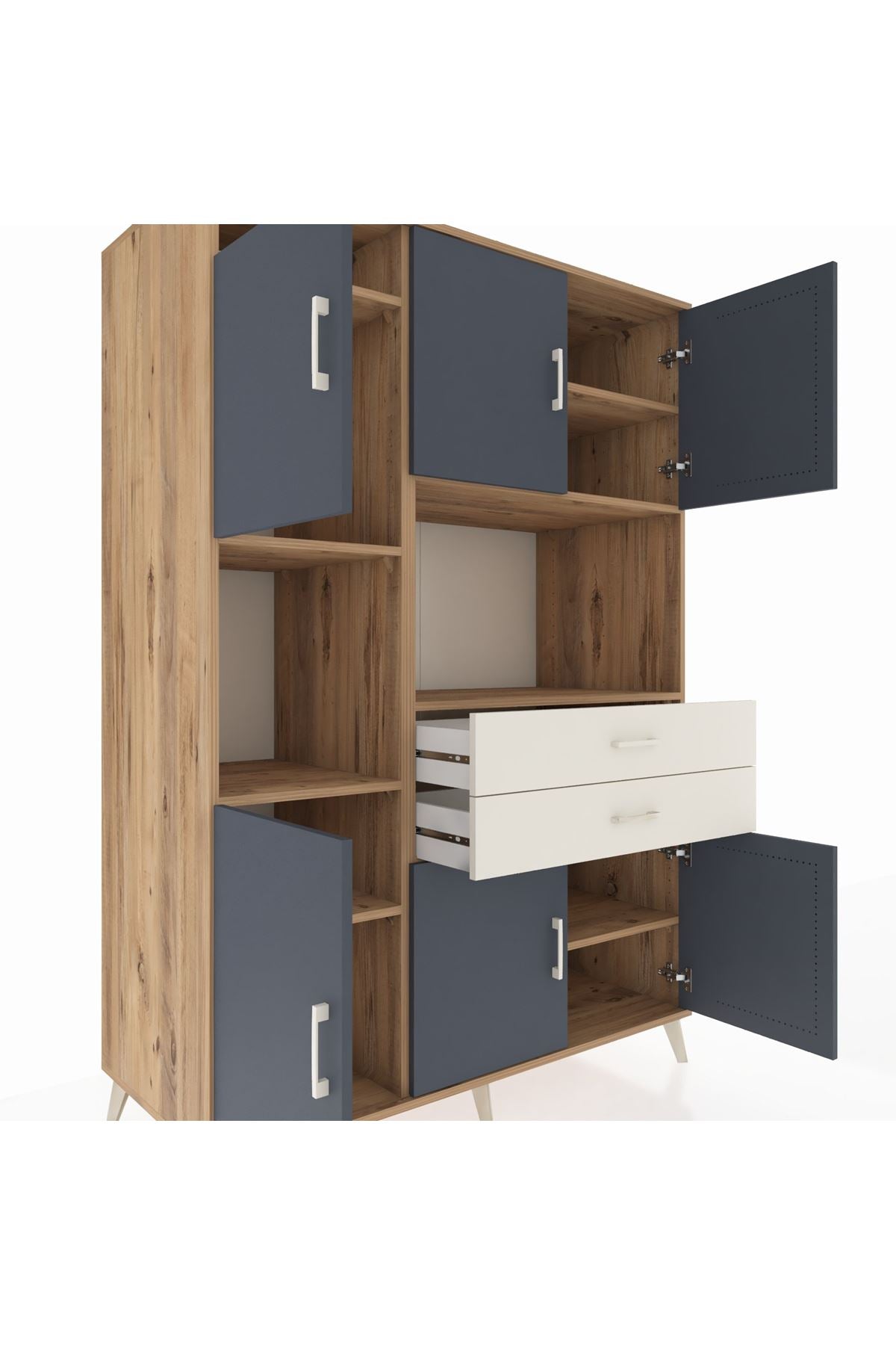 Kronos Dolap 8 Raflı 2 Çekmeceli 6 Kapaklı 132x59x195 Çam-Antrasit/Aytaşı