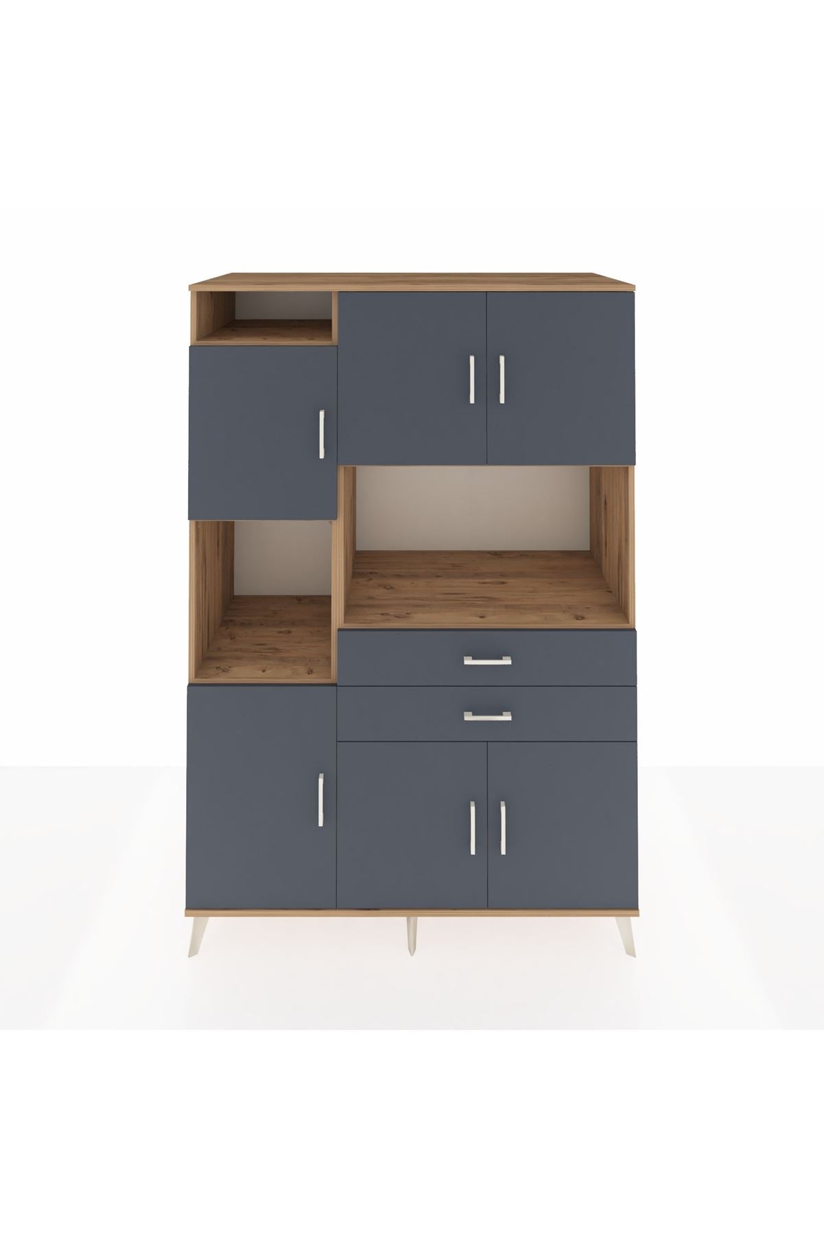 Kronos Dolap 8 Raflı 2 Çekmeceli 6 Kapaklı 132x59x195 Çam-Antrasit/Antrasit