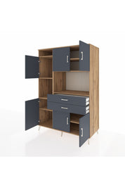 Kronos Dolap 8 Raflı 2 Çekmeceli 6 Kapaklı 132x59x195 Çam-Antrasit/Antrasit