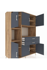 Kronos Dolap 8 Raflı 2 Çekmeceli 6 Kapaklı 132x59x195 Çam-Antrasit/Antrasit