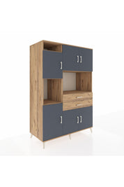 Kronos Dolap 8 Raflı 2 Çekmeceli 6 Kapaklı 132x59x195 Çam-Antrasit/Çam