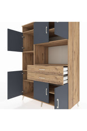 Kronos Dolap 8 Raflı 2 Çekmeceli 6 Kapaklı 132x59x195 Çam-Antrasit/Çam