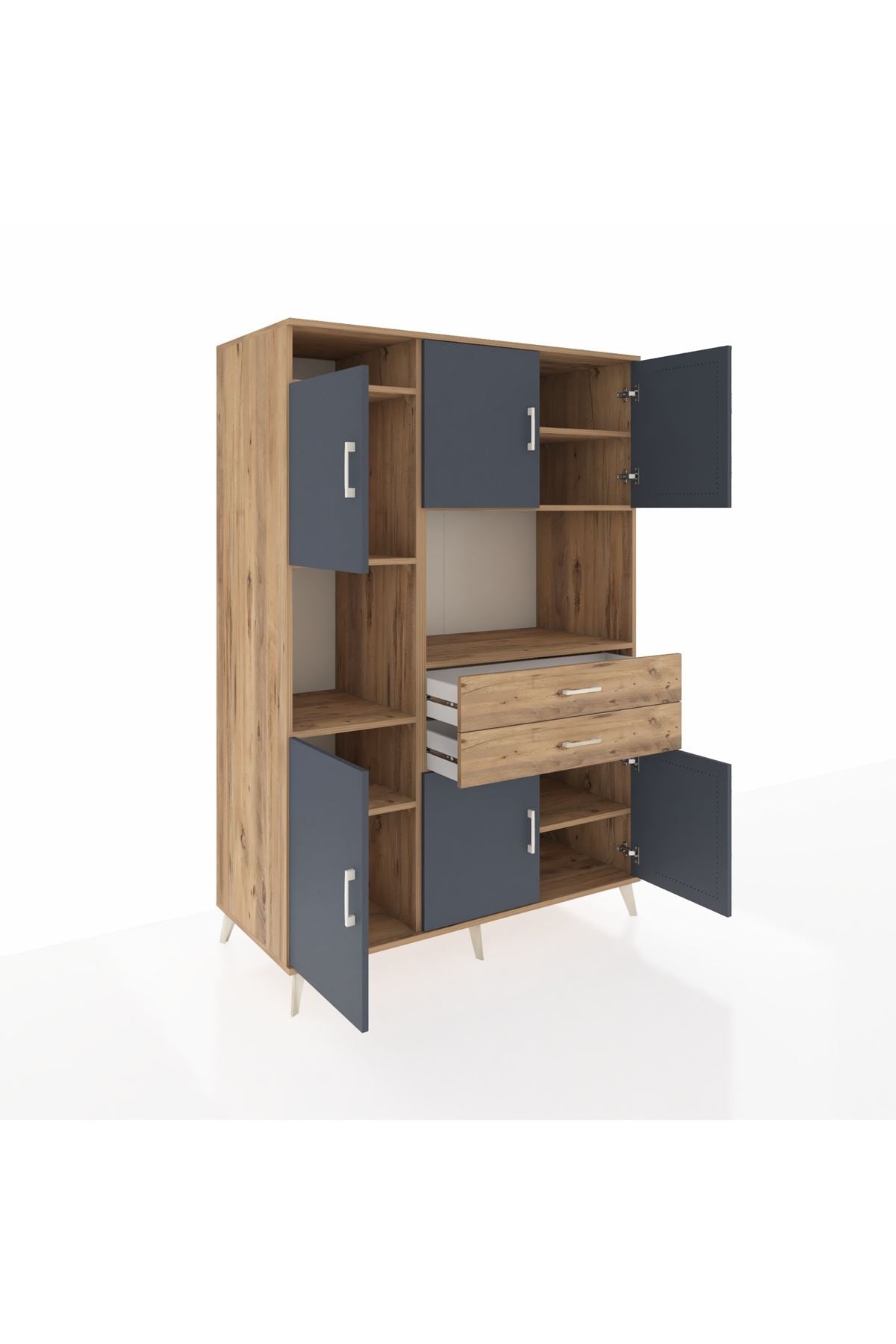 Kronos Dolap 8 Raflı 2 Çekmeceli 6 Kapaklı 132x59x195 Çam-Antrasit/Çam