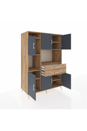 Kronos Dolap 8 Raflı 2 Çekmeceli 6 Kapaklı 132x59x195 Çam-Antrasit/Çam