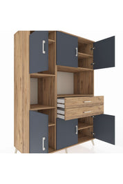 Kronos Dolap 8 Raflı 2 Çekmeceli 6 Kapaklı 132x59x195 Çam-Antrasit/Çam