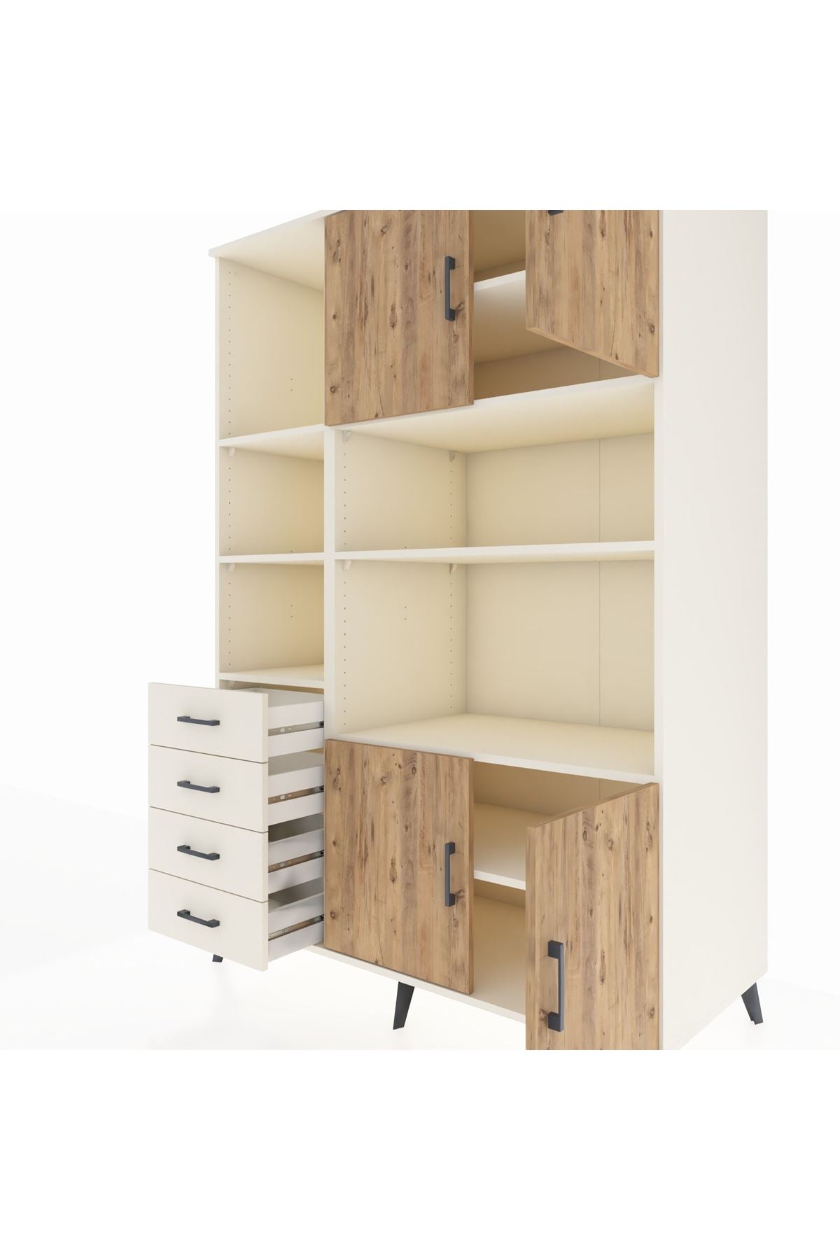 Kronos Dolap 8 Raflı 4 Çekmeceli 4 Kapaklı 132x59x195 Aytaşı-Çam/Aytaşı