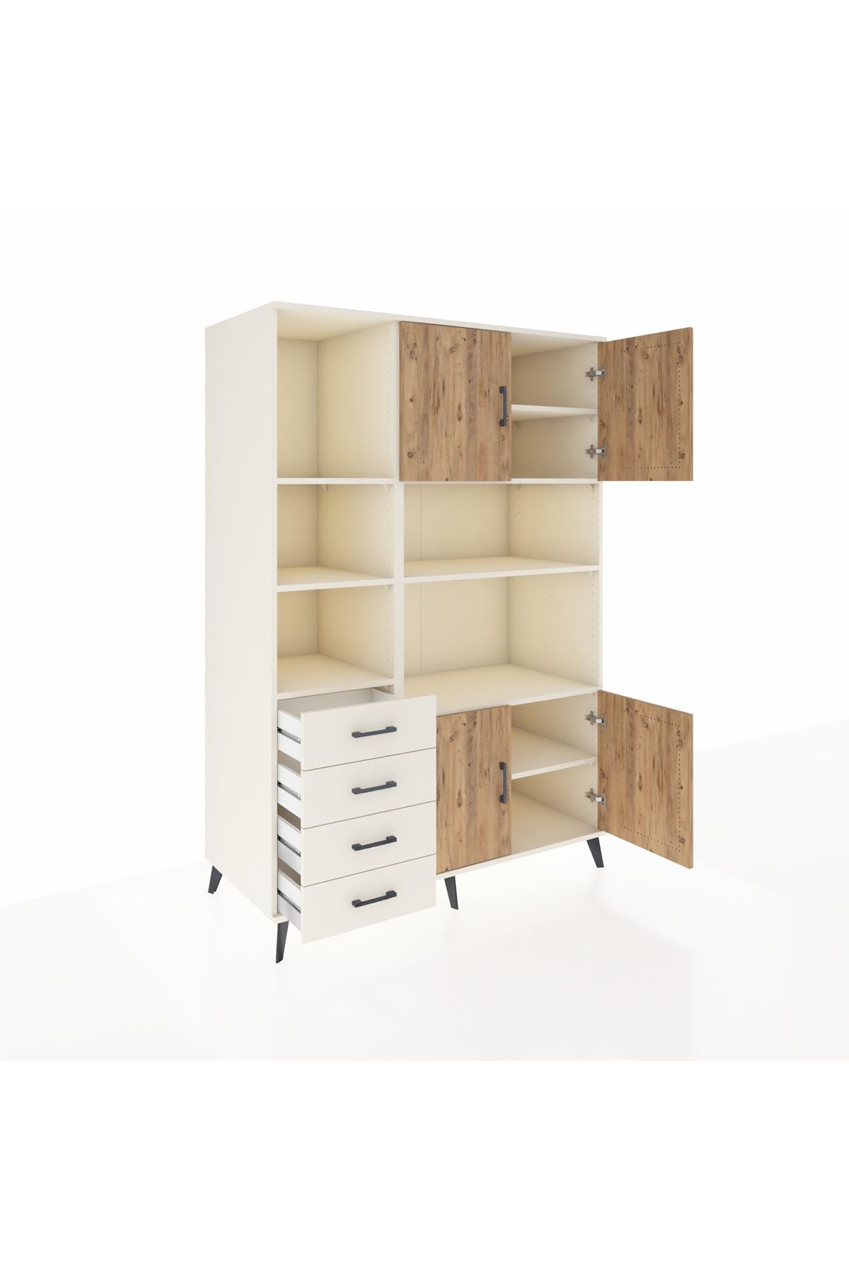 Kronos Dolap 8 Raflı 4 Çekmeceli 4 Kapaklı 132x59x195 Aytaşı-Çam/Aytaşı