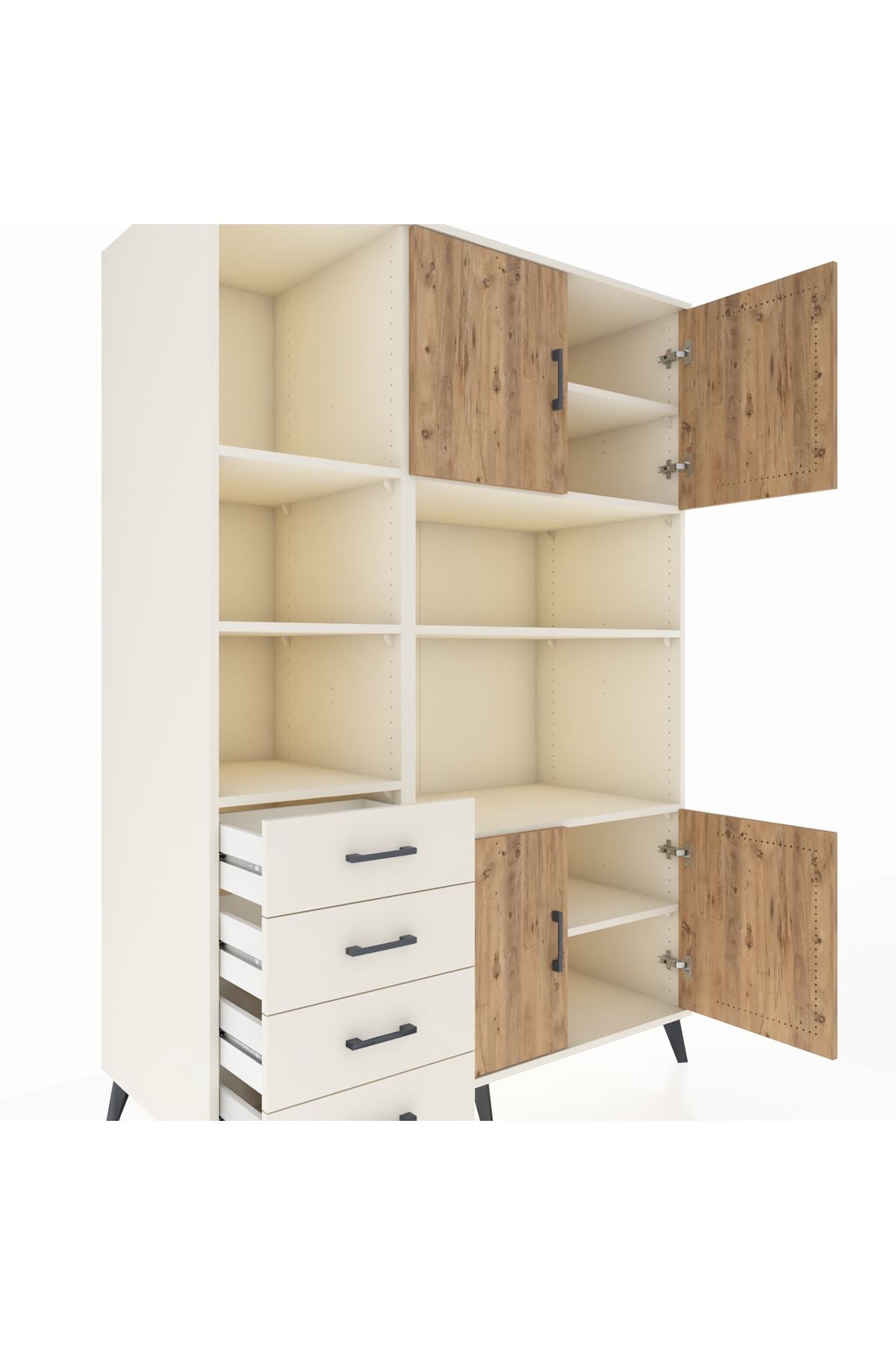 Kronos Dolap 8 Raflı 4 Çekmeceli 4 Kapaklı 132x59x195 Aytaşı-Çam/Aytaşı