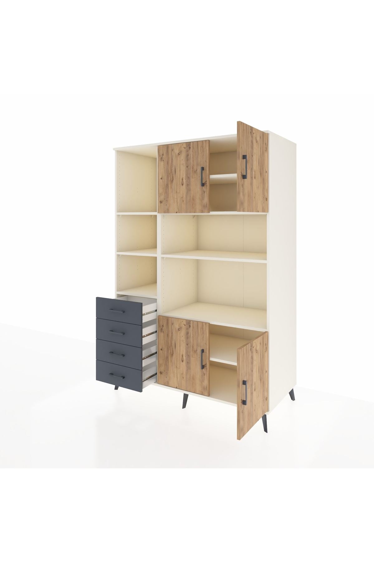 Kronos Dolap 8 Raflı 4 Çekmeceli 4 Kapaklı 132x59x195 Aytaşı-Çam/Antrasit