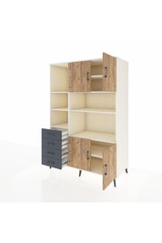 Kronos Dolap 8 Raflı 4 Çekmeceli 4 Kapaklı 132x59x195 Aytaşı-Çam/Antrasit