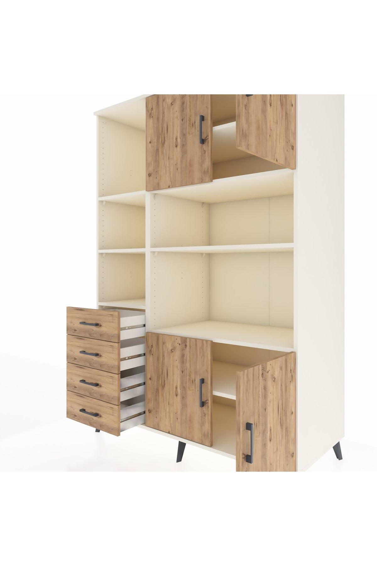 Kronos Dolap 8 Raflı 4 Çekmeceli 4 Kapaklı 132x59x195 Aytaşı-Çam/Çam