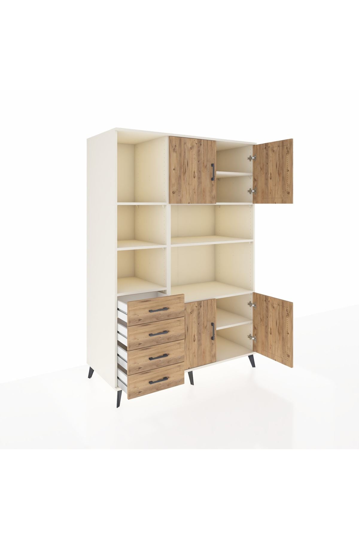 Kronos Dolap 8 Raflı 4 Çekmeceli 4 Kapaklı 132x59x195 Aytaşı-Çam/Çam