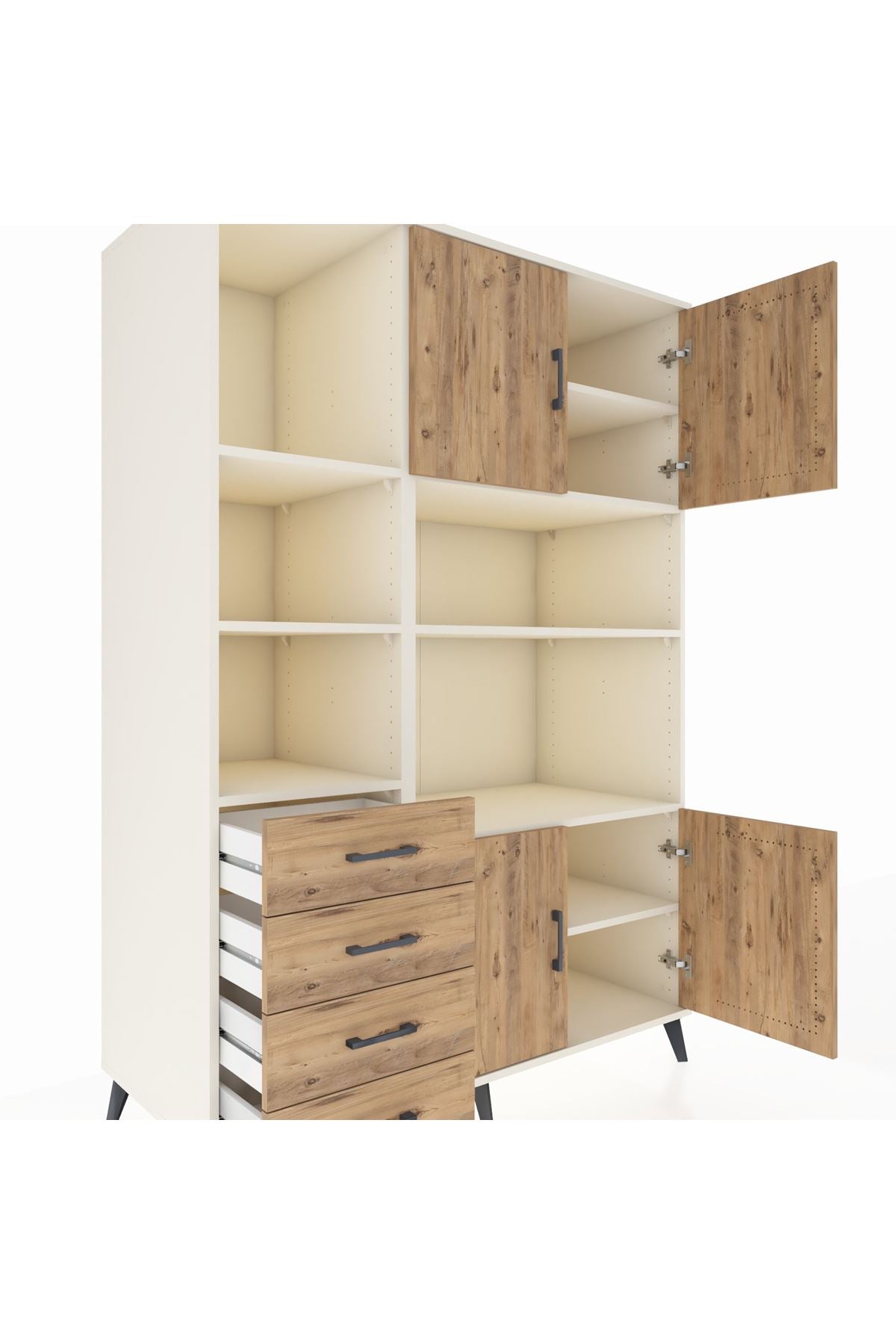 Kronos Dolap 8 Raflı 4 Çekmeceli 4 Kapaklı 132x59x195 Aytaşı-Çam/Çam