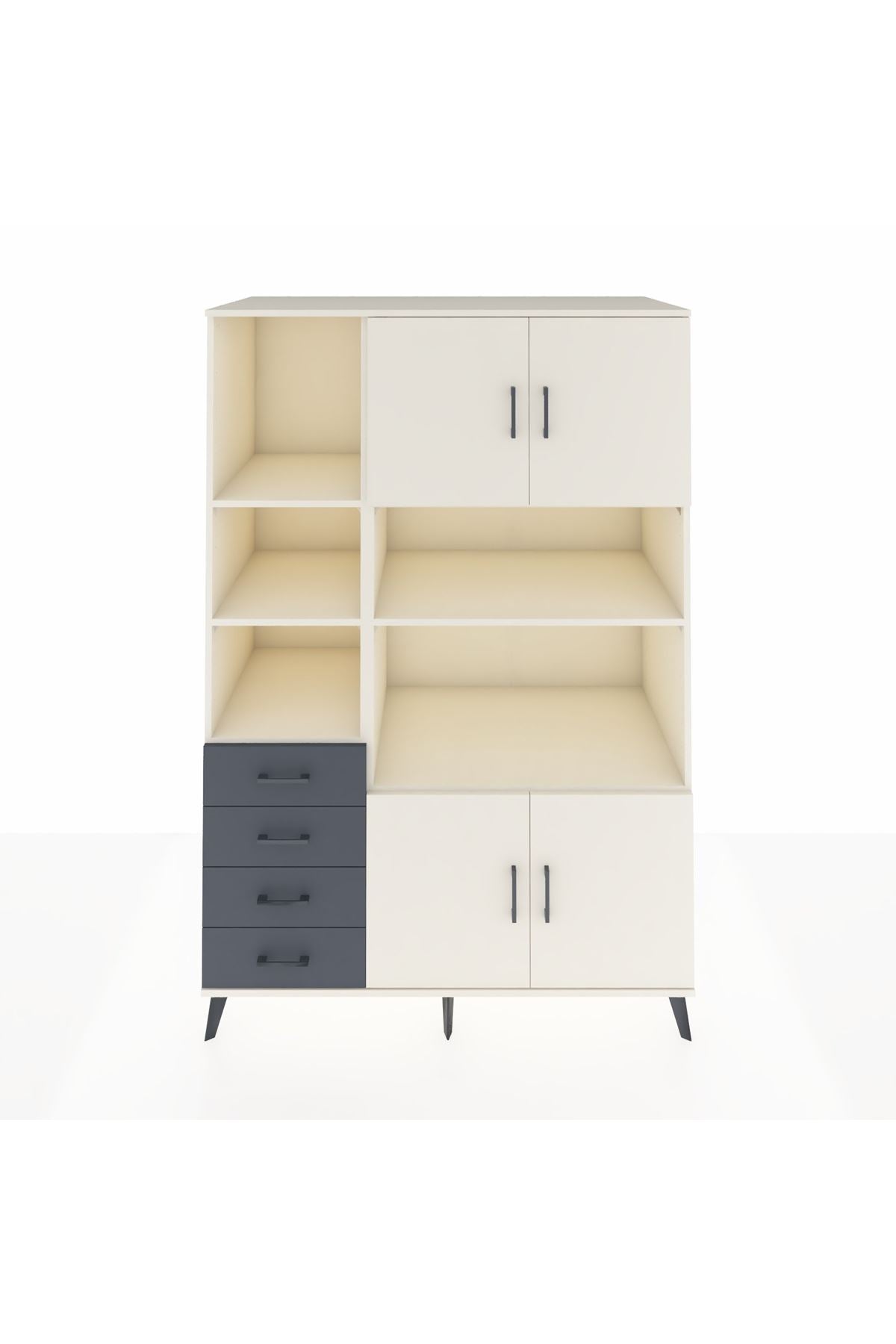 Kronos Dolap 8 Raflı 4 Çekmeceli 4 Kapaklı 132x59x195 Aytaşı-Aytaşı/Antrasit