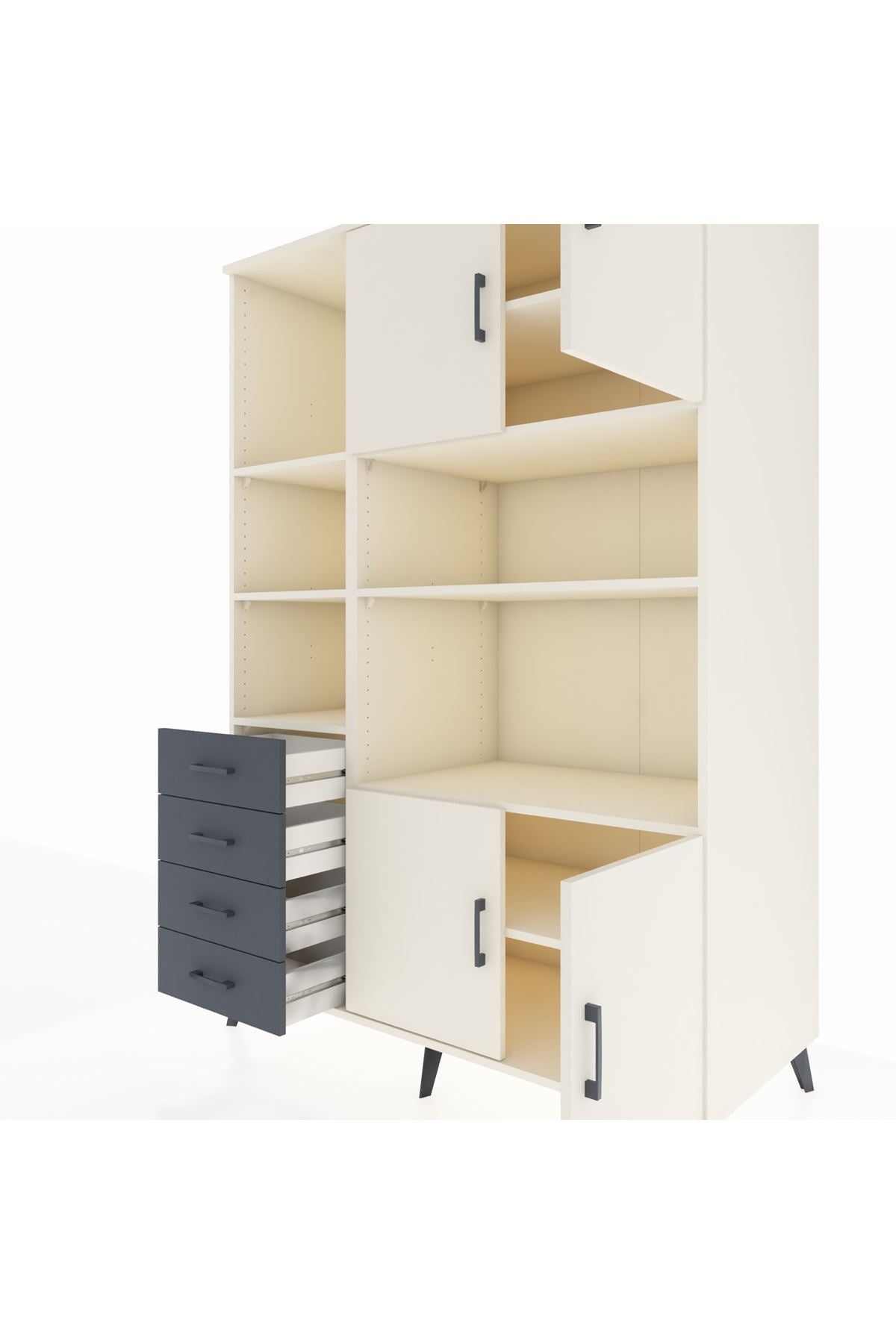 Kronos Dolap 8 Raflı 4 Çekmeceli 4 Kapaklı 132x59x195 Aytaşı-Aytaşı/Antrasit