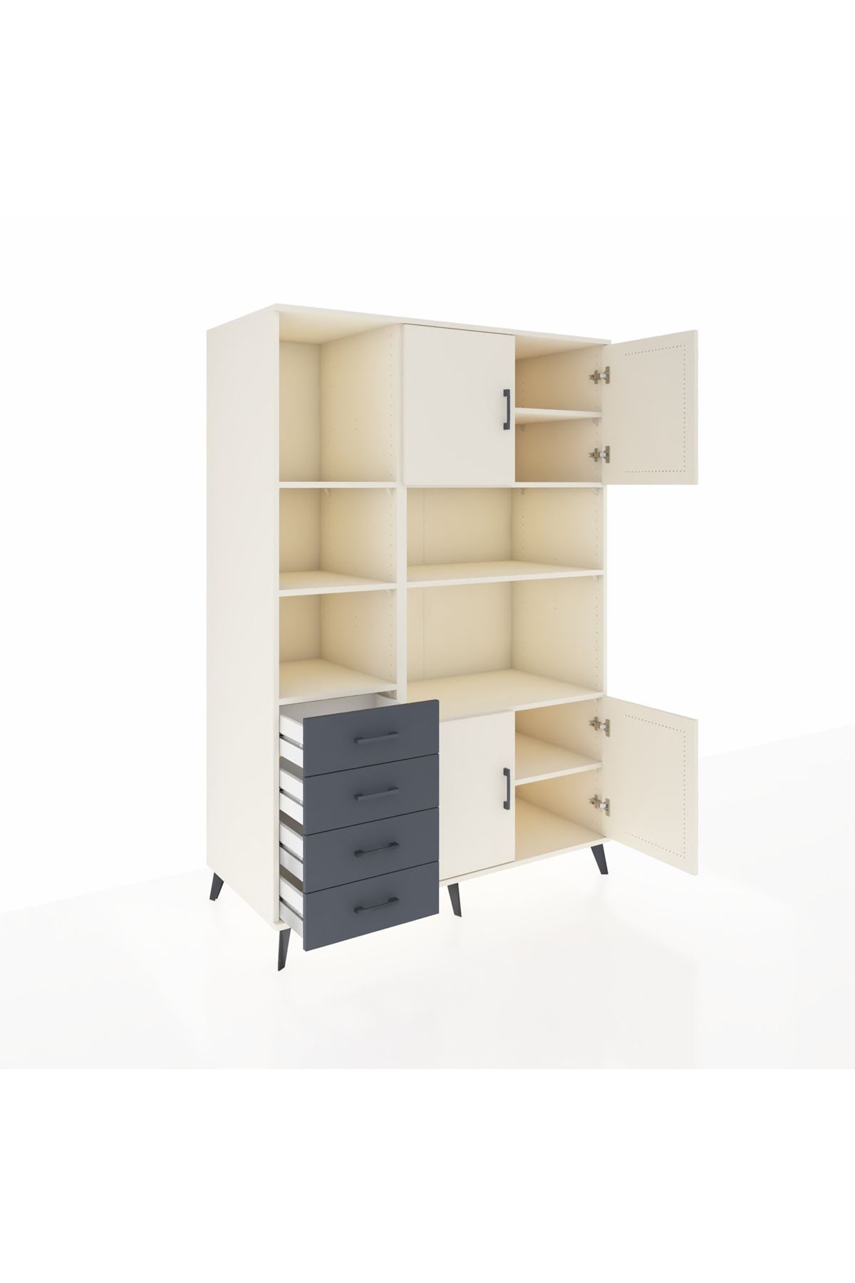 Kronos Dolap 8 Raflı 4 Çekmeceli 4 Kapaklı 132x59x195 Aytaşı-Aytaşı/Antrasit