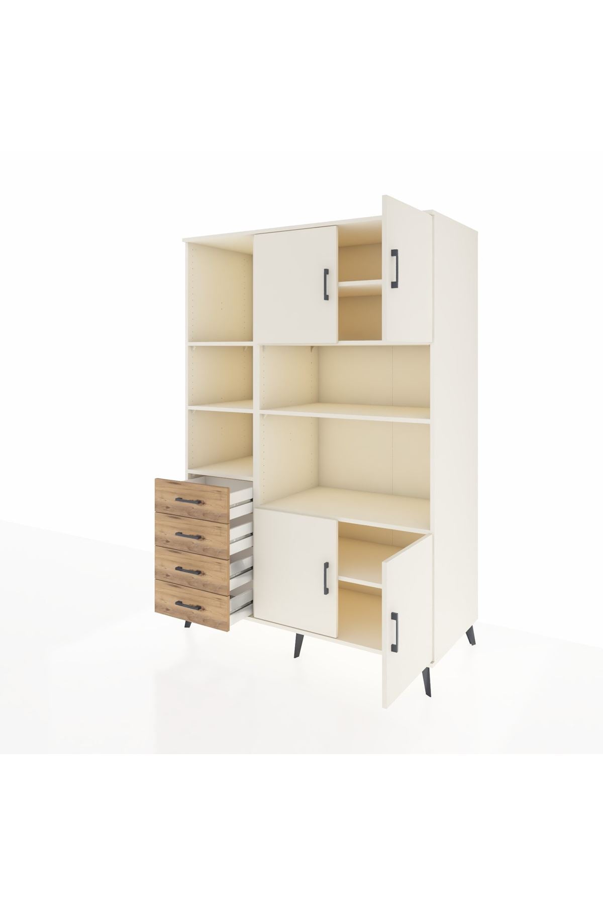 Kronos Dolap 8 Raflı 4 Çekmeceli 4 Kapaklı 132x59x195 Aytaşı-Aytaşı/Çam