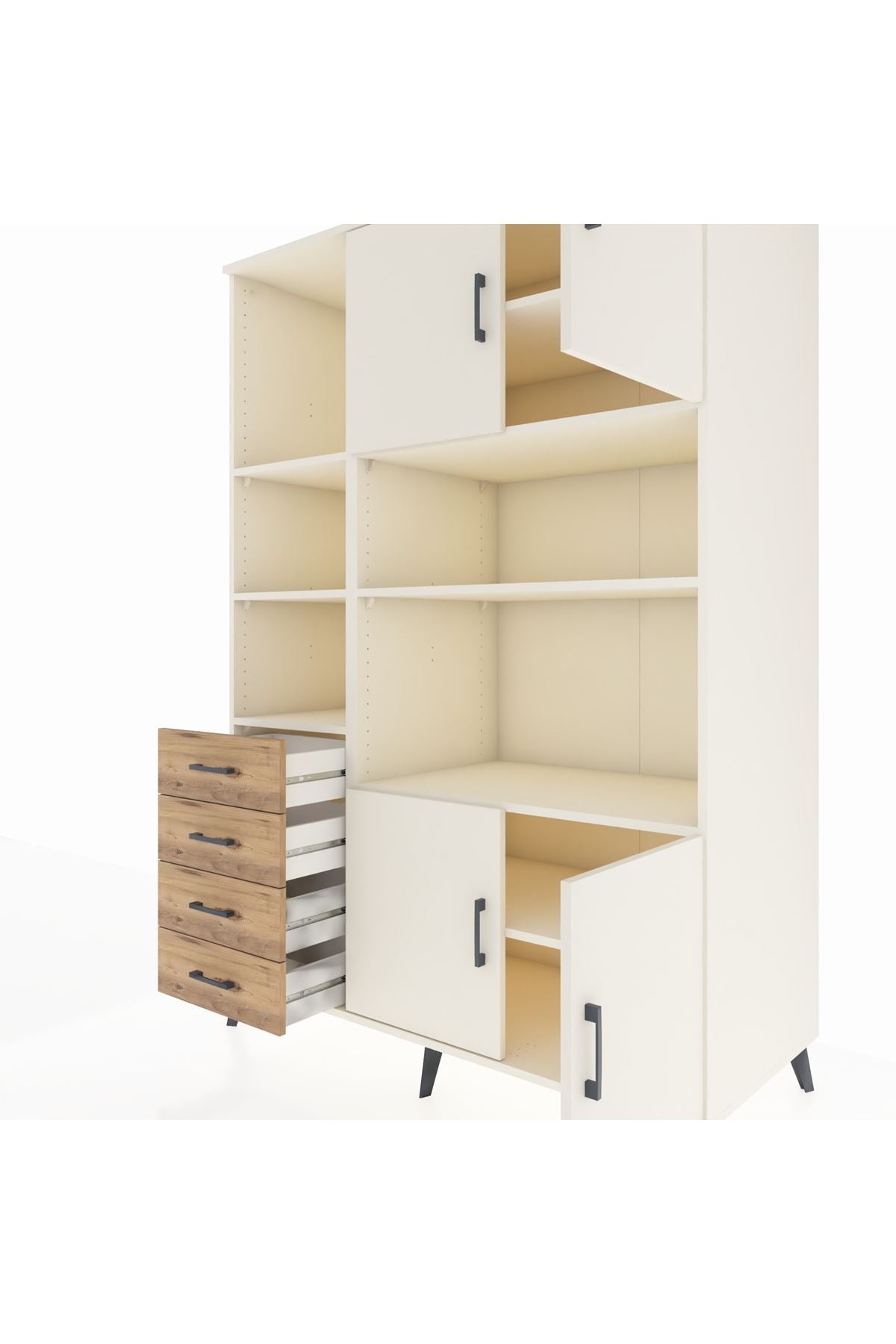 Kronos Dolap 8 Raflı 4 Çekmeceli 4 Kapaklı 132x59x195 Aytaşı-Aytaşı/Çam