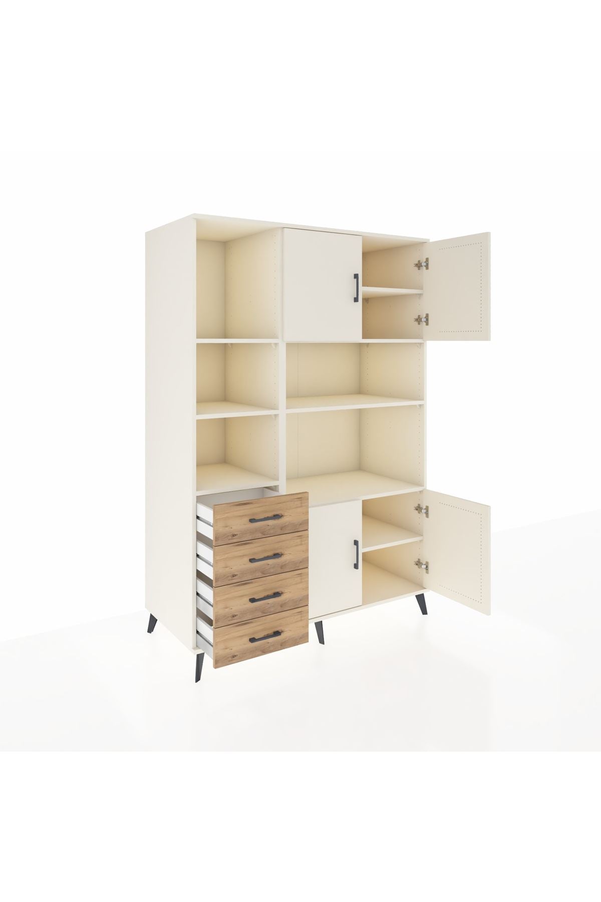 Kronos Dolap 8 Raflı 4 Çekmeceli 4 Kapaklı 132x59x195 Aytaşı-Aytaşı/Çam