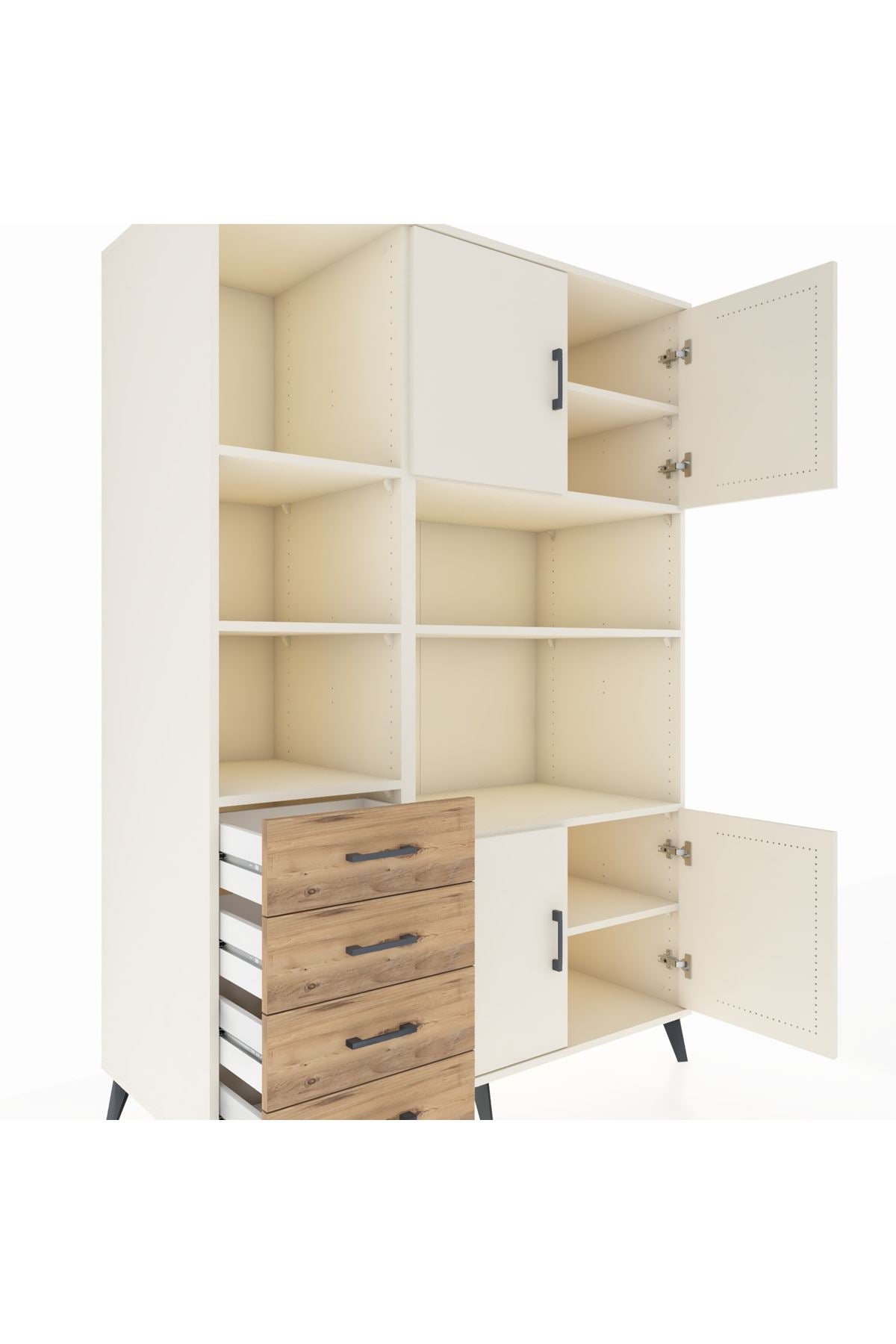 Kronos Dolap 8 Raflı 4 Çekmeceli 4 Kapaklı 132x59x195 Aytaşı-Aytaşı/Çam