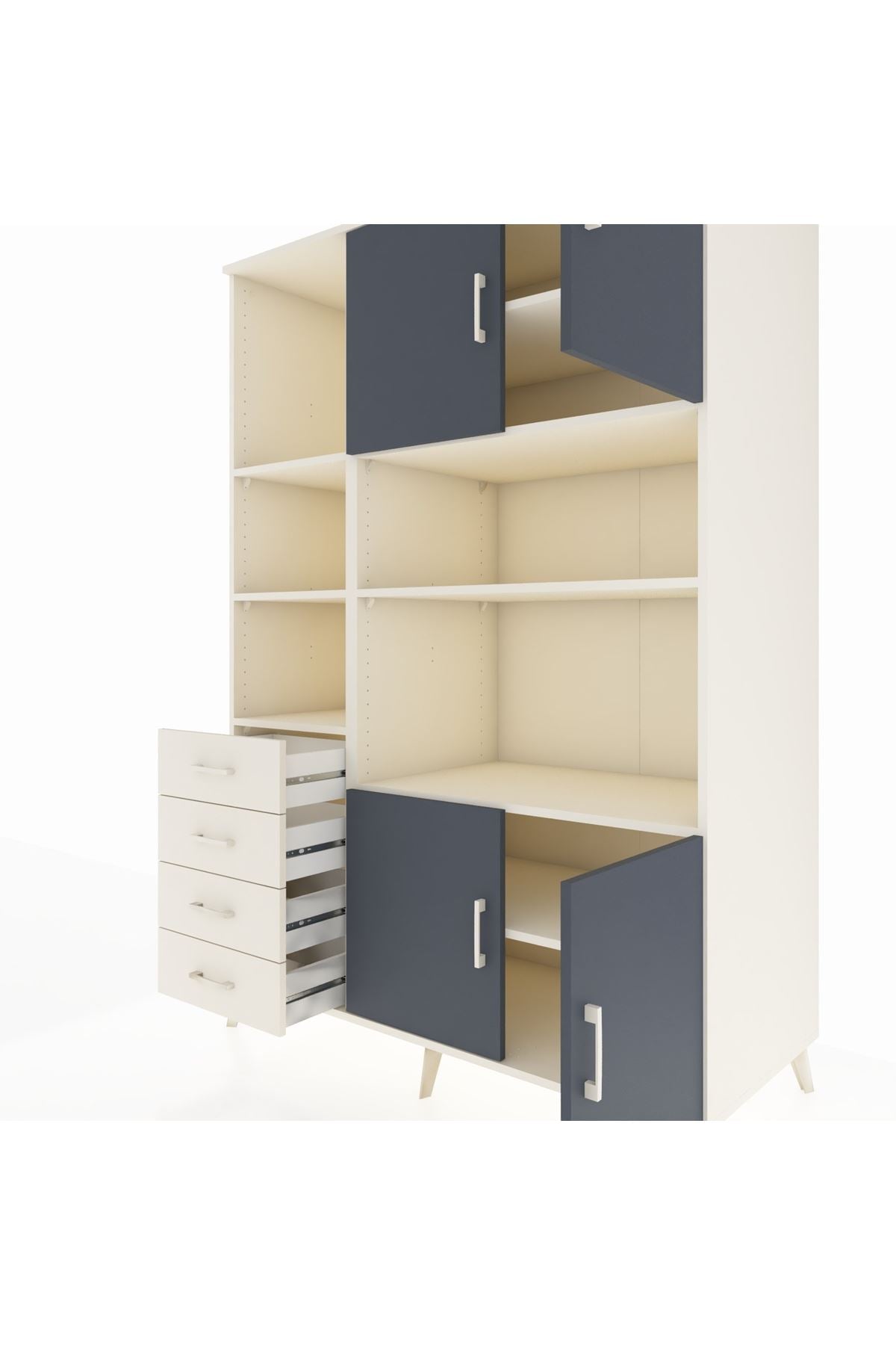 Kronos Dolap 8 Raflı 4 Çekmeceli 4 Kapaklı 132x59x195 Aytaşı-Antrasit/Aytaşı