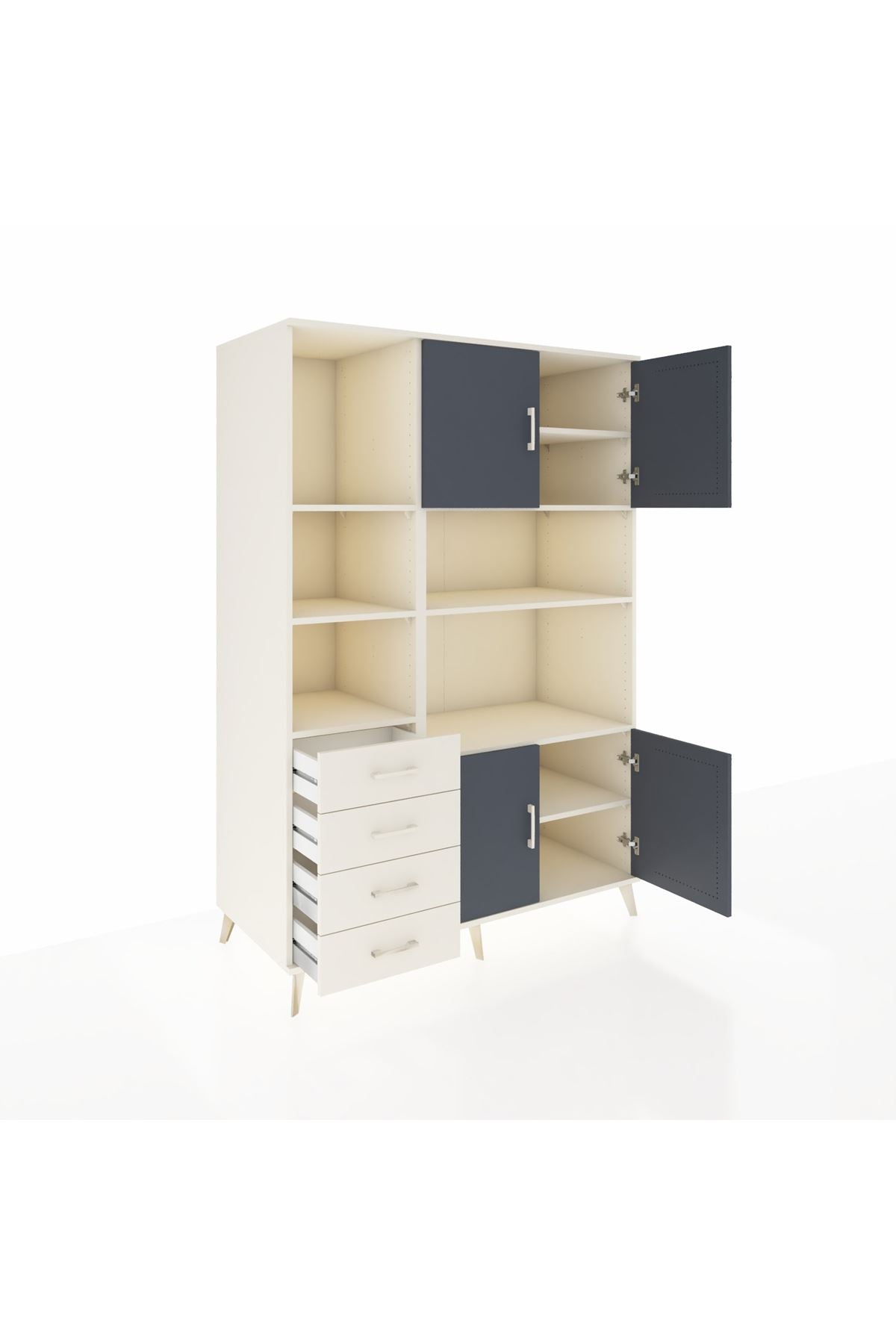 Kronos Dolap 8 Raflı 4 Çekmeceli 4 Kapaklı 132x59x195 Aytaşı-Antrasit/Aytaşı