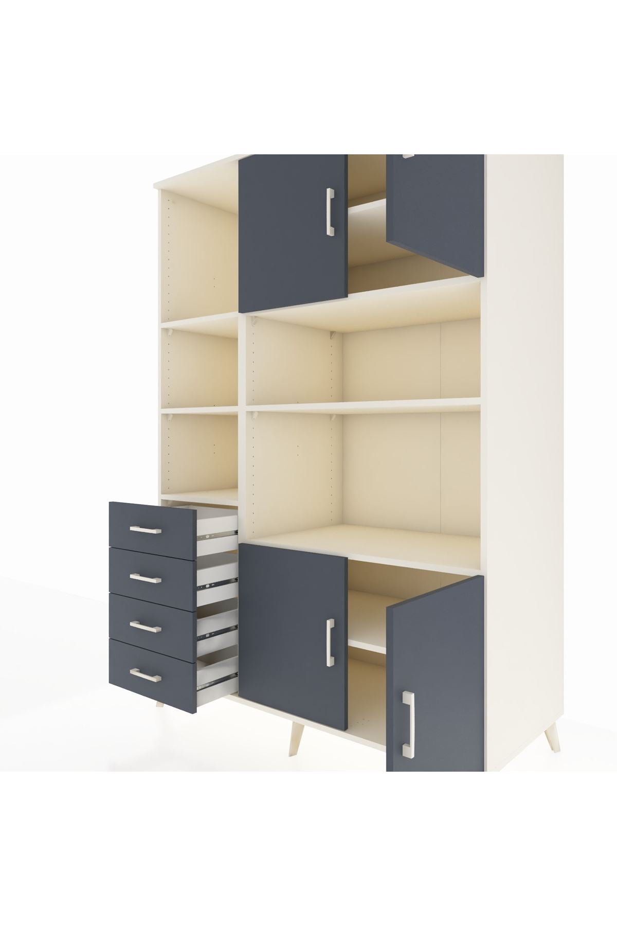 Kronos Dolap 8 Raflı 4 Çekmeceli 4 Kapaklı 132x59x195 Aytaşı-Antrasit/Antrasit