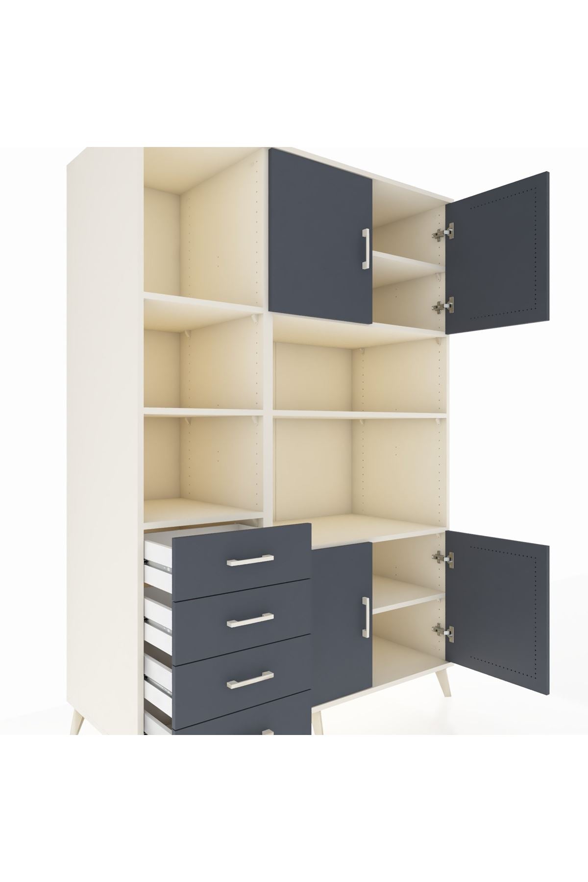 Kronos Dolap 8 Raflı 4 Çekmeceli 4 Kapaklı 132x59x195 Aytaşı-Antrasit/Antrasit