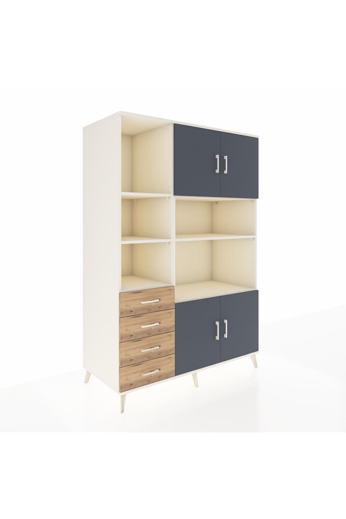 Kronos Dolap 8 Raflı 4 Çekmeceli 4 Kapaklı 132x59x195 Aytaşı-Antrasit/Çam