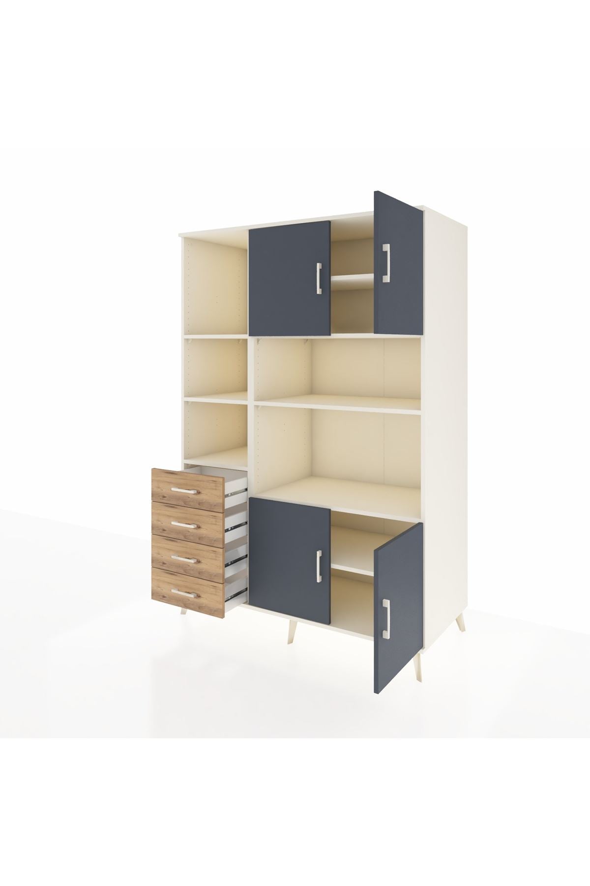 Kronos Dolap 8 Raflı 4 Çekmeceli 4 Kapaklı 132x59x195 Aytaşı-Antrasit/Çam