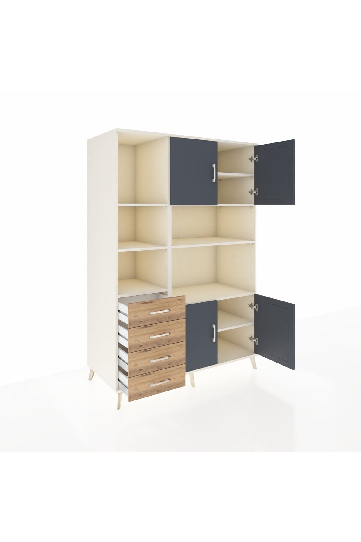 Kronos Dolap 8 Raflı 4 Çekmeceli 4 Kapaklı 132x59x195 Aytaşı-Antrasit/Çam