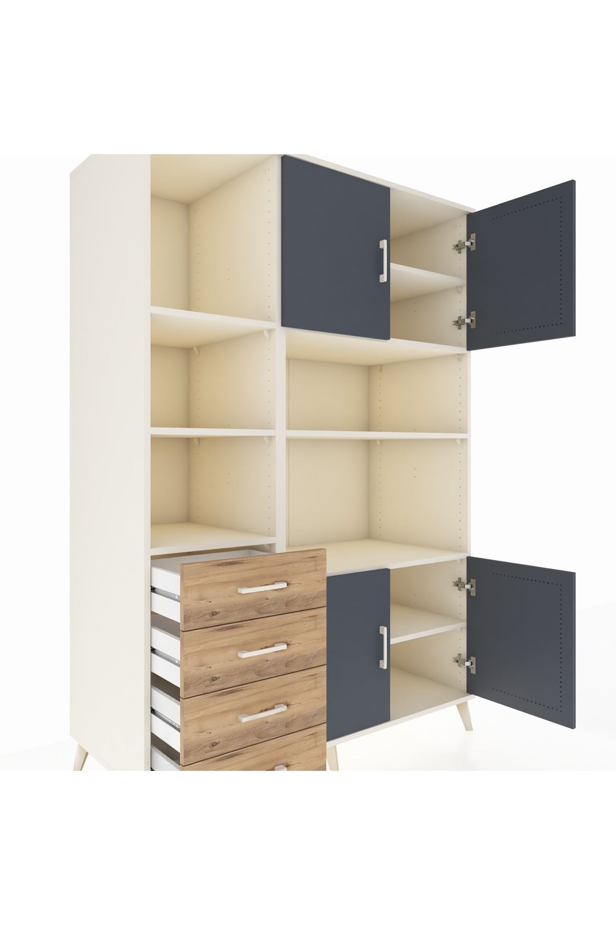 Kronos Dolap 8 Raflı 4 Çekmeceli 4 Kapaklı 132x59x195 Aytaşı-Antrasit/Çam