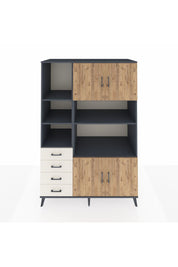 Kronos Dolap 8 Raflı 4 Çekmeceli 4 Kapaklı 132x59x195 Antrasit-Çam/Aytaşı