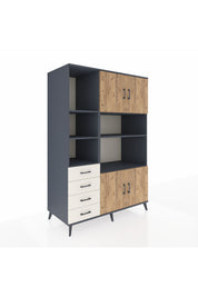 Kronos Dolap 8 Raflı 4 Çekmeceli 4 Kapaklı 132x59x195 Antrasit-Çam/Aytaşı
