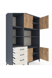Kronos Dolap 8 Raflı 4 Çekmeceli 4 Kapaklı 132x59x195 Antrasit-Çam/Aytaşı