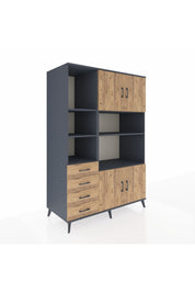 Kronos Dolap 8 Raflı 4 Çekmeceli 4 Kapaklı 132x59x195 Antrasit-Çam/Çam