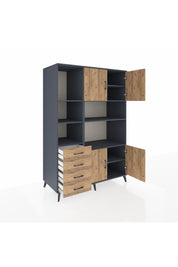 Kronos Dolap 8 Raflı 4 Çekmeceli 4 Kapaklı 132x59x195 Antrasit-Çam/Çam